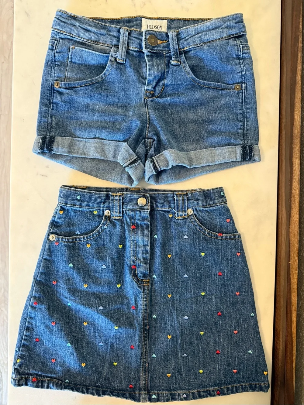 Gymboree Blue Denim Shorts & Skirt Set with Red Heart Detail